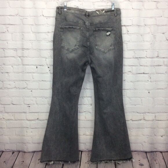 Risen LA Jeans Women's Sz 1XL Charcoal Wash Mid Rise Flare Distressed Button Fly - Picture 6 of 12